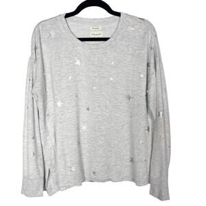 New Thread & Supply XS Gray Silver Star Print Crew Neck Pullover Top Side Split